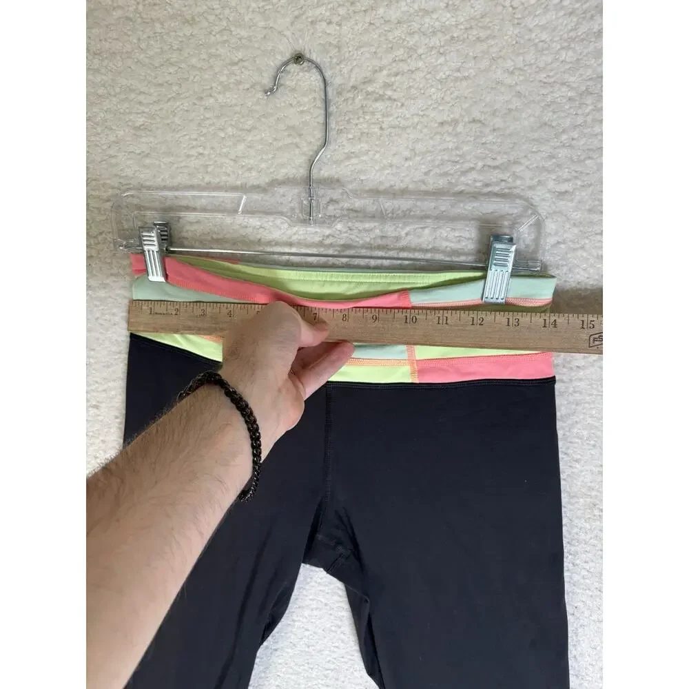 Lululemon Run Inspire Crop II Leggings Womens 6 Black Colorblock Waistband